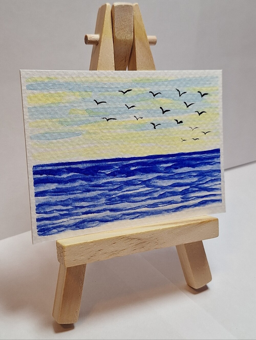 "Untroubled Waters" Hand-painted gouache painting (Tiny original artwork) - Picture 3 of 9